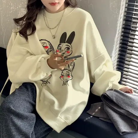 hiphop潮牌无帽卫衣女薄款胖mm早秋外套ins复古风大码别致上衣潮商品大图