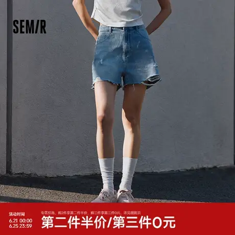 森马牛仔裤女宽松潮酷个性美式热裤酷飒风夏街头毛边短裤复古辣妹图片