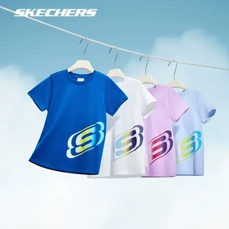 Skechers斯凯奇男女童短袖童装T恤纯棉夏装透气速干儿童运动上衣图片