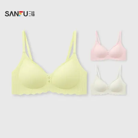 三福 薄B杯无钢圈聚拢文胸 简约少女无感肌理提花内衣女503553商品大图