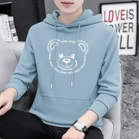 小熊卫衣男连帽2023新款秋冬加绒套头带帽衫长袖外套宽松潮流百搭商品大图