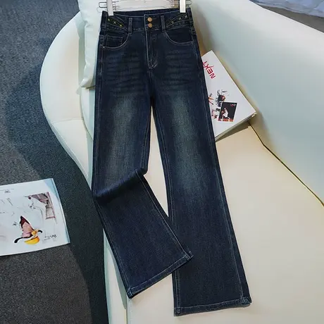 2025秋季新款复古牛仔微喇裤女高腰显瘦修身弹力马蹄裤气质长裤子图片