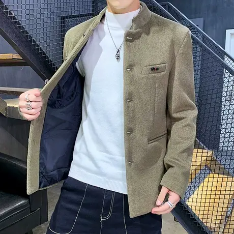 秋冬季呢夹克男士帅气休闲2023秋装上衣韩版立领潮流成熟男装外套商品大图
