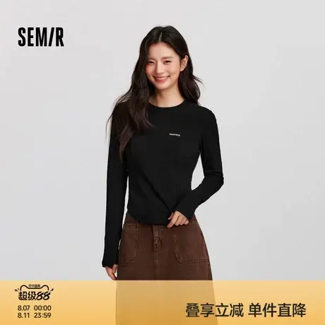 [商场同款]森马长袖T恤女短款修身发热抓毛2024冬季新款显瘦上衣图片