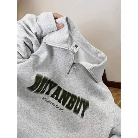 设计感小众长袖卫衣女早秋薄款宽松韩版百搭半拉链POLO领上衣外套图片