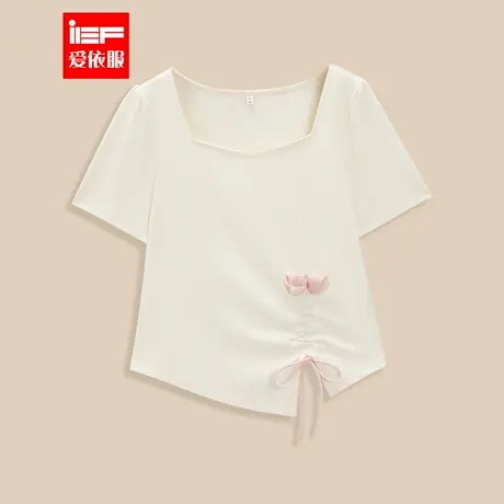 IEF/爱依服大码女装2025年夏微胖短袖T恤女时尚设计抽绳掐腰上衣商品大图