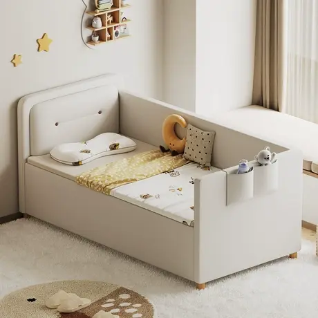 顾家家居现代简约男孩女孩床自由拼接床硅胶皮软包实木布艺床5028商品大图