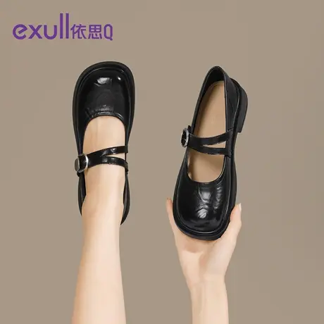 exull/依思Q复古玛丽珍女鞋2025秋季新款圆头粗跟配裙子jk小皮鞋商品大图