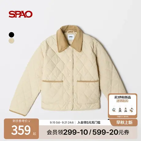 SPAO韩国同款2025年冬季新品女士时尚气质菱格翻领棉服外套商品大图