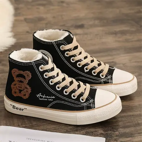 棉鞋女冬加绒帆布鞋2023新款冬季板鞋子女保暖学生韩版百搭高帮鞋商品大图