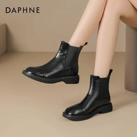 达芙妮靴子女2025超火小短靴黑色增高马丁靴加绒厚底切尔西靴子女图片