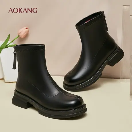 奥康 女鞋2025冬季时尚低跟舒适简约靴子女F图片