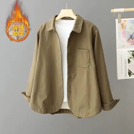 外穿衬衫外套女加绒加厚短款设计感小众百搭保暖衬衣开衫女装上衣图片