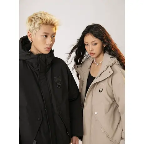 潮牌纯色连帽棉服女冬季加厚外套2023新款情侣装美式复古宽松棉衣商品大图