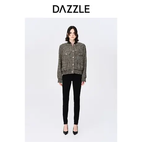 【七七酱专享】DAZZLE地素奥莱 黑色高腰显瘦开叉小脚牛仔裤女2D4商品大图