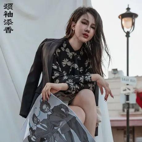 颈袖添香2023秋季新款女西装时尚修身毛呢西装外套女图片