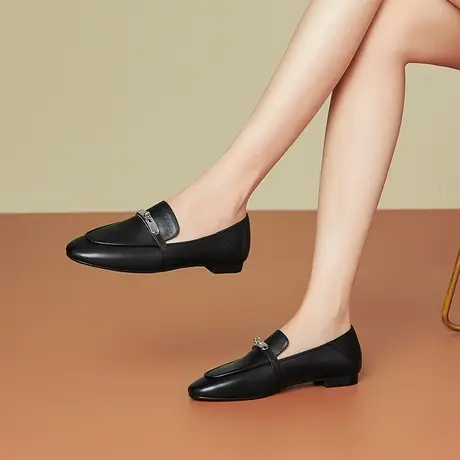 2024新款真皮法式休闲鞋女舒适软皮软底牛皮鞋粗跟百搭时尚女鞋图片