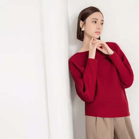 桔熊秋冬季保暖宽松蝙蝠袖针织衫时髦套头毛衣女胖妹妹大码FA1443商品大图