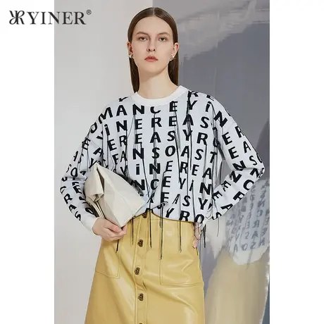 YINER音儿女装冬季新款流苏装饰字母羊毛针织衫商品大图