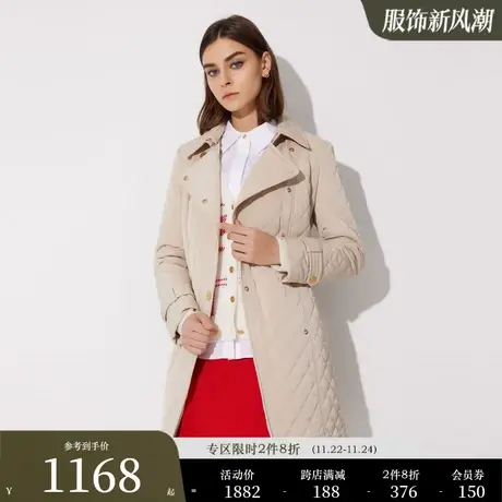 Scofield女装秋季新菱格设计收腰显瘦时尚中长款风衣衬衫棉服外套商品大图