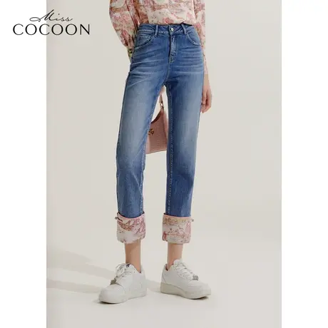 COCOON商场同款2024秋季新款新中式国风拼接牛仔裤商品大图