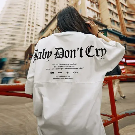 欧美潮牌字母短袖T恤男潮中性风潮流高街宽松oversize情侣蝙蝠袖商品大图