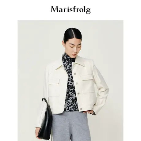 【时尚潮流系列】玛丝菲尔秋季米白色时尚垫肩短外套商品大图