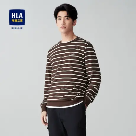 HLA/海澜之家细条纹长袖T恤2023秋季新款圆领提花竖条微肌理长t男图片