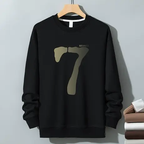 350g重磅日系黑色卫衣男秋冬款加绒加厚摇粒绒长袖t恤无帽套头衫图片