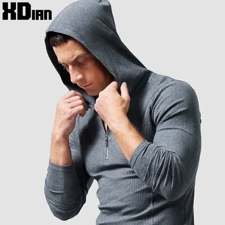 连帽长袖t恤男士弹力修身紧身运动健身薄款卫衣秋冬季打底衫帽衫商品大图