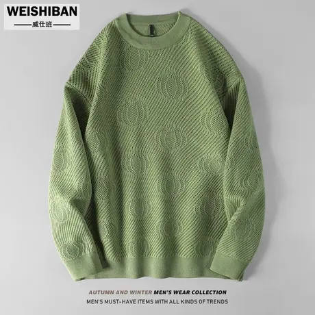 2023冬季设计感针织提花圆领长袖毛衣美式休闲oversize休闲毛线衣商品大图