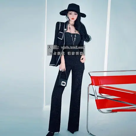 VJE秋冬季黑色修身显瘦微喇叭裤子新款时尚气质显高休闲长裤图片