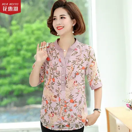 中老年衬衫女夏季2021新款妈妈半袖洋气雪纺小衫中年时尚夏装上衣商品大图