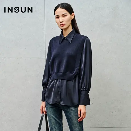 INSUN恩裳线上专选秋季英伦风尖领羊毛假两件衬衫商品大图