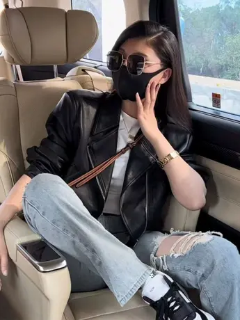 欧货西装领短款皮衣短外套女2023春秋新款韩版显瘦街头机车夹克潮商品大图