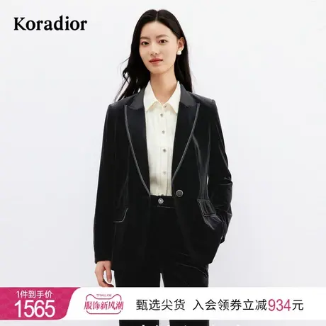 珂莱蒂尔女装2024年春季新款拼接工艺西装领直筒型外套女短款上衣图片