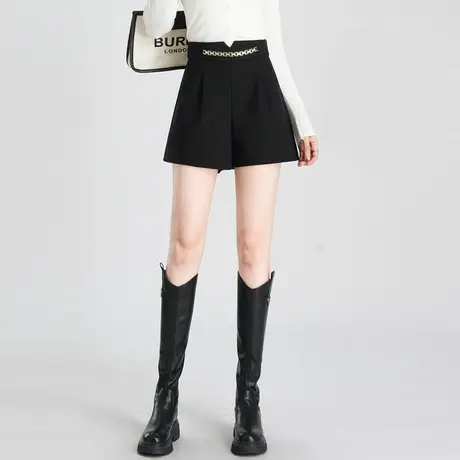 暗格丝绒短裤女时尚气质休闲裤高腰显瘦阔腿裤秋冬季2023新款裤子商品大图