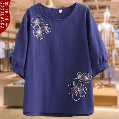 遮肚子显瘦上衣大码女装中年胖妈妈夏季新款小衫时尚洋气短袖T恤商品大图