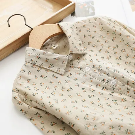 春装文艺小清新田园风复古碎花衬衫女士学生长袖宽松叠穿衬衣商品大图