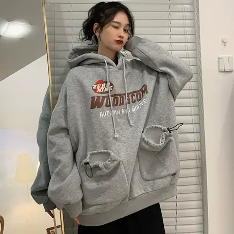 ulzzang卫衣女秋冬宽松韩版ins上衣bf慵懒风加绒加厚oversize外套商品大图