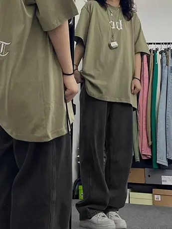 清仓捡漏牛仔裤女夏潮美式復古炸街阔腿拖地裤直筒显瘦学生宽松裤商品大图