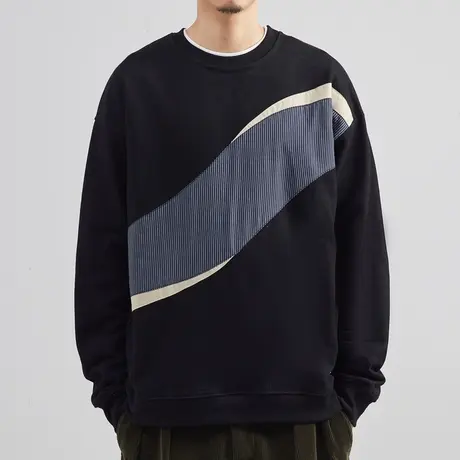 奕飏韩版拼接撞色卫衣男ins潮秋冬潮牌高级感轻奢男士加绒打底衫商品大图