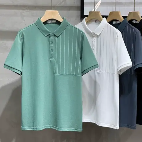 拼接polo衫男商务休闲高级感男装衣服潮流男士修身翻领t恤男短袖商品大图