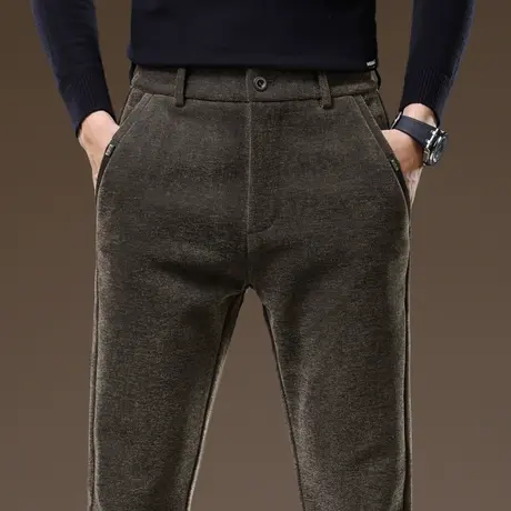 秋冬款男装弹力修身直筒休闲裤子冬天保温防风商务西裤2024年新款商品大图