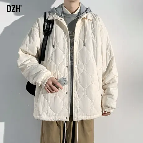 男士菱格棉服男款夹棉外套2024新款棉衣男冬季加厚假两件上衣棉袄商品大图