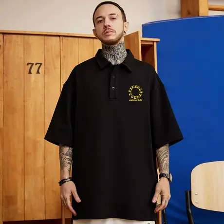 新款polo衫t恤胖子男ins短袖潮牌宽松纯棉夏季加肥加大码男装半袖图片