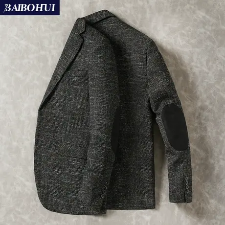 秋季新款休闲西装男上衣韩版时尚潮流复古格子小西服外套男士修身商品大图