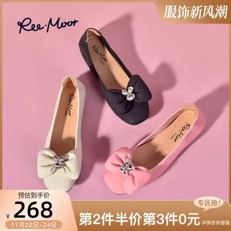 REEMOOR睿慕2024春季新款芭比粉蝴蝶结浅口蛋卷鞋舒适平底单鞋女商品大图
