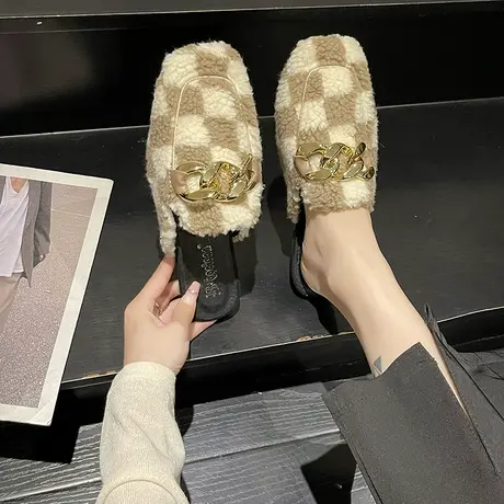 方头懒人包头穆勒鞋女鞋2023秋冬季新款毛毛拖鞋女外穿半拖毛绒拖商品大图