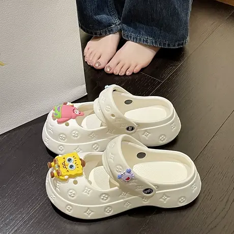 洞洞鞋女夏季外穿网红爆款可爱卡通两穿厚底踩屎感防滑包头凉拖鞋商品大图